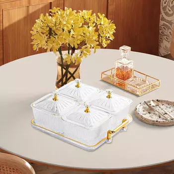 Разделенные сервировочные миски с 4 отделениями Тарелка для сухофруктов с крышкой Декоративная закуска чистый