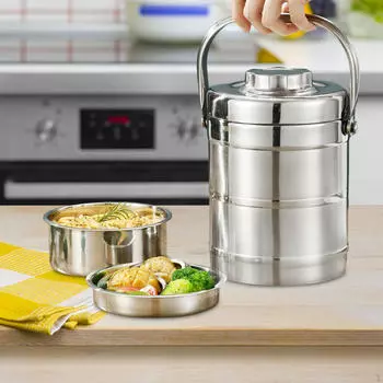 Разделенный контейнер для хранения еды из нержавеющей стали, ланч-бокс, штабелируемый герметичный термальный бенто 1.4L