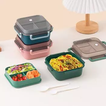 Разделенный ланч-бокс Bento для детей, двухслойный ланч-бокс с герметичными отделениями, контейнеры для хранения еды и приготовления пищи зелёный