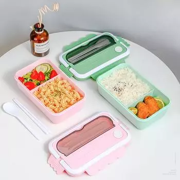 Разделенный пищевой прямоугольный студенческий ланч-бокс с герметичным уплотнением может быть офисным ланч-боксом с микроволновой печью 20.5*12.5*7.5 розовый