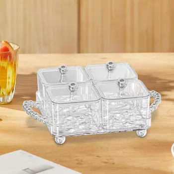 Разделенный поднос для десертов, съемная тарелка с ручкой, миски для закусок с крышками для чаепития 4 Grids