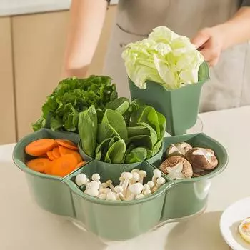 Разделенный поднос для овощей вращающийся поднос для овощей корзина для слива горячего горшка вращающаяся корзина для мытья фруктов для пикника барбекю кухня