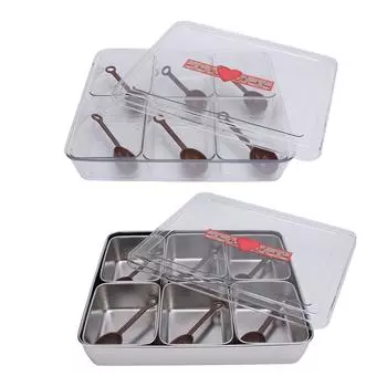 Разделенный поднос для сервировки с 6 ложками, 6 отделений, большая емкость, разделенная коробка для приправ и фруктов Plastic