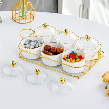 Разделенный поднос для сухофруктов с крышкой, многосекционные решетки, печенье, тарелки в форме змеи, гостиная белый