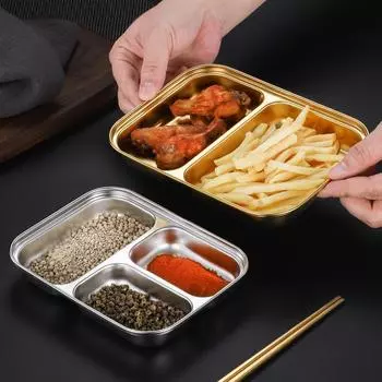 Разделенный поднос из нержавеющей стали 304, тарелки разного размера для еды, ресторана, отеля, столовая посуда, тарелка для закусок, кухонный органайзер