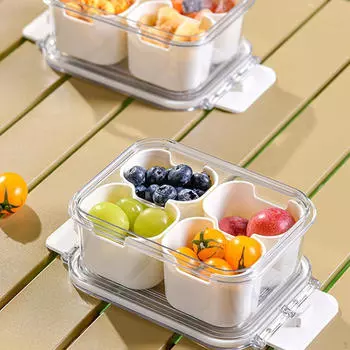 Разделенный поднос с крышкой, контейнер для специй, съемный органайзер для холодильника, тарелки для закусок