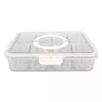 Разделенный сервировочный поднос на 8 отделений, прозрачный, герметичный, из ПП, ПЭТ, с ручкой, блюдо для закусок для путешествий