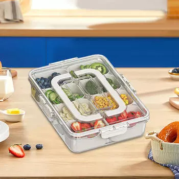 Разделенный сервировочный поднос с крышкой и ручкой. Контейнер для пищевых продуктов, коробка для фруктовых закусок, портативный 8
