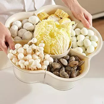 Разделенный сервировочный поднос с вращающимися на 360° отделениями для тарелок, переносной коробкой для закусок на ужин-барбекю