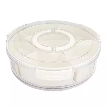 Разделенный вращающийся поднос для сервировки с крышкой и ручкой. Контейнер для закусок. Разделенная вращающаяся сервировочная пластина.