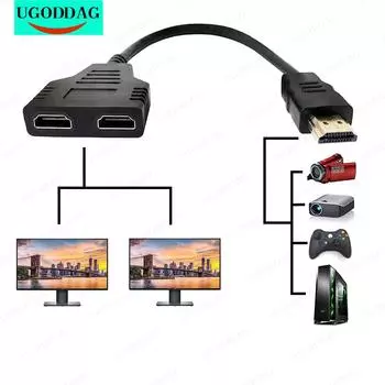 Разделительный адаптер HDMI, разделительный кабель на 2 порта Y, 1 на 2 разъема HDMI «папа» на HDMI «гнездо», 1 на 2 порта для HDMI Black