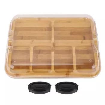Разделочная доска для колбасных изделий со встроенными отделениями, прозрачной запирающейся крышкой, двухсторонняя бамбуковая разделочная доска