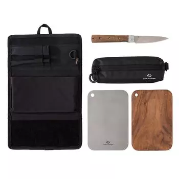 Разделочная доска из 5 предметов, чехол для хранения столовых приборов, разделочная доска из грецкого ореха, разделочная доска из титана, складная, для кемпинга и отдыха на природе, набор COOK N ESCAPE, [хранение + чёрный