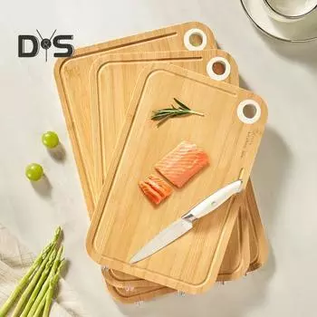 Разделочная доска из бамбука, двухсторонние разделочные доски с канавкой для сока, кухонный разделочный блок для мяса, сыра, фруктов, овощей S жёлтый