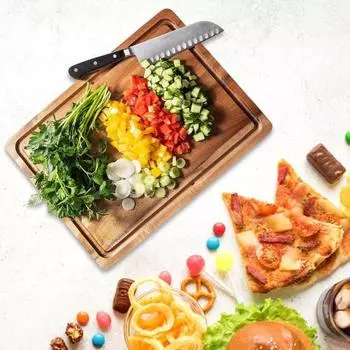 Разделочная доска из дерева с канавкой для сока и ручками, большая толстая разделочная доска для мяса, сыра, предварительно промасленный разделочный противень, кухонная доска высокой плотности цвет старого дерева