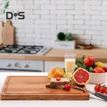 Разделочная доска из дерева с канавкой для сока и ручками. Большая толстая разделочная доска для мяса и сыра. Предварительно промасленный разделочный противень. Кухонная доска высокой плотности для цвет старого дерева