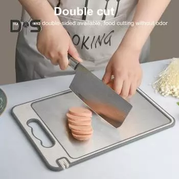 Разделочная доска из нержавеющей стали, двухсторонняя разделочная доска с канавкой для сока, легко моется, не содержит бисфенол А, кухонный гаджет Square