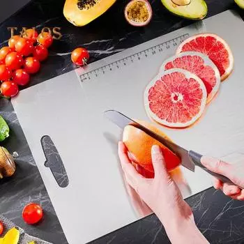 Разделочная доска из нержавеющей стали. Двусторонний коврик для резки. Легко чистится. Доступны эффективные кухонные инструменты для фруктов, овощей, мяса. S