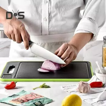 Разделочная доска, подвесная конструкция, размораживающая доска с точилкой, двухсторонняя режущая доска для домашней кухни S чёрный