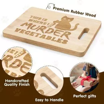 Yousheng Хэллоуин Черная кошка Разделочная доска Смешная гравировка «Здесь я убиваю овощи» Деревянный поднос для еды Разделочная доска Кухонные принадлежности