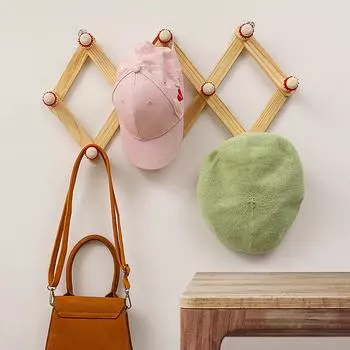 Раздвижная деревянная вешалка для одежды, настенное крепление с прищепками для шляп и кружек, органайзер для бейсболок, экономящий место S