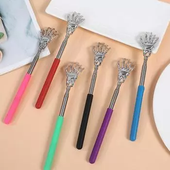 Раздвижная металлическая чесалка для спины с резиновыми ручками, портативный телескопический массажер для спины, инструмент для снятия зуда кожи, наполнитель для чулок для мужчин, женщин и детей розовый