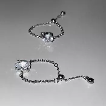 Раздвижное кольцо-цепочка из стерлингового серебра 925 пробы, изысканное и уникальное женское кольцо на указательный палец с цирконием высокого класса, универсальное новое кольцо. One average size