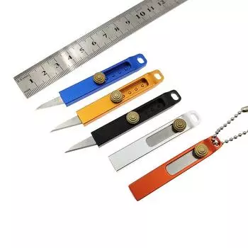Раздвижное лезвие из нержавеющей стали, ручка из алюминиевого сплава, портативный карманный универсальный нож EDC, мини-резак для бумаги, триммер, нож Keychian, распаковка серебряный