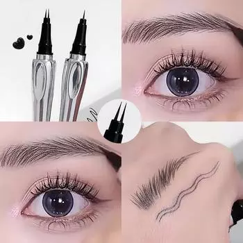 Раздвоенный карандаш для бровей, водостойкая жидкая татуировка, усилители для бровей, долговечная 0,01 мм, ультратонкая ручка для бровей, косметика для ресниц чёрный/серый