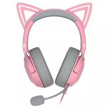 Razer Kraken Kitty V2 Quartz Pink Проводная игровая гарнитура с уникальными кошачьими ушками, позволяющая вам заявить о своей индивидуальности при трансляции Освещение
