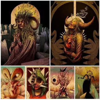 Разлагающийся демон, винтажная настенная живопись на холсте, картина «Демоны чужого мира», ретро-постер и принт для украшения гостиной, без рамки 21*30cm