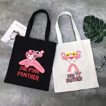 Различные черно-белые анимационные мультфильмы с принтом розовой пантеры, сумка через плечо, школьная сумка из холста для студентов, сумка из ткани