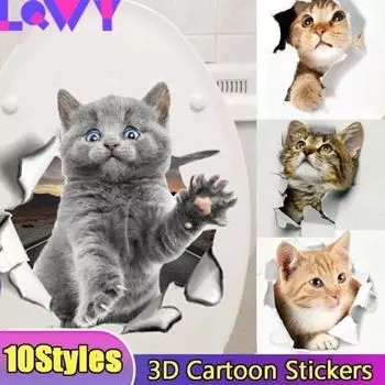 Различные милые котята, животные, мультяшные кошки, настенные наклейки 3D, яркие детские комнаты, декор для ванной комнаты, туалетные наклейки 1 PCS