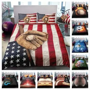 Различные постельные принадлежности с принтом шариков, односпальная двуспальная кровать, полноразмерная наволочка и пододеяльник, 2 или 3 футбольных или баскетбольных или футбольных рисунка, украшение для дома UK Single 135x200cm