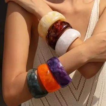 Размазывание нерегулярный широкий браслет богемный ретро кольцо на руку милый акриловый браслет украшение оранжевый