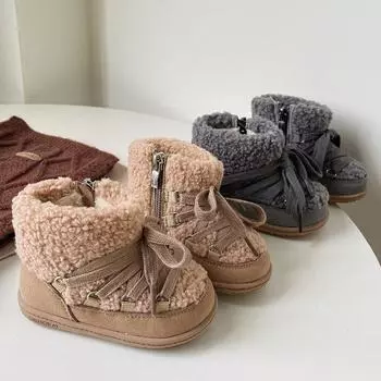 Размер 16-30 для девочек, хлопковые ботинки, зимние короткие ботинки для девочек, детская обувь из овечьей шерсти с мягкой подошвой для малышей 25 серый