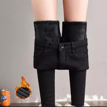 Размер 26-40 плюс флисовые джинсы для женщин больших размеров (100 кг можно носить), Джинсы с высокой эластичностью из фиолетового флиса с небольшими ножками 26 серый