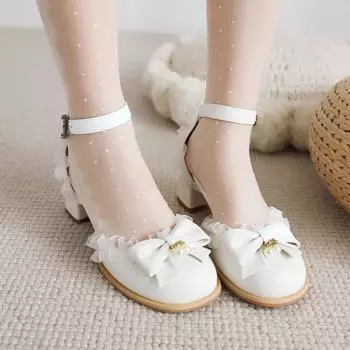 Размер 28-45 Весна и лето Полые Четырехсезонные Туфли Милые Бантики Лотос Лист Край Однословный Ремень Женские Одиночные Туфли G929 34 белый