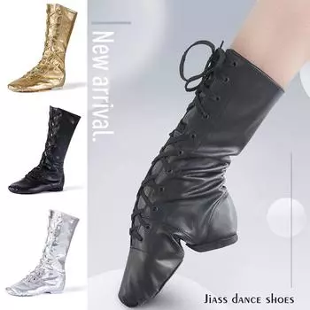 Размер 30-45, высокие танцевальные ботинки из искусственной кожи со шнуровкой, балетные соревнования, джазовые танцевальные туфли 30 чёрный