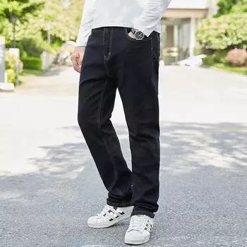 Размер 30-56, новая коллекция весна-осень 2024 года, джинсы для полных и больших размеров, мужские свободные прямые брюки-трубы для полных парней 30