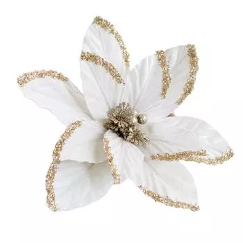 Размер 30 см Блестящая Рождественская Пуансеттия Ручной Работы Декор для Рождественской Елки белый