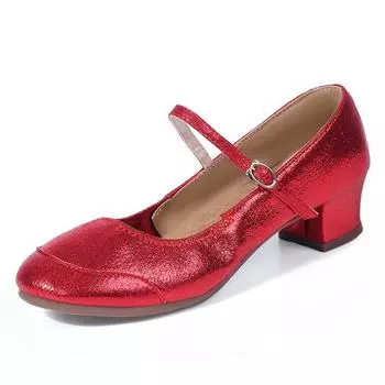 Размер 34-42, женские туфли для современных танцев из полиуретана, золотистые, с закрытым носком, для начинающих, туфли Мэри Джейн на низком каблуке 34 красный