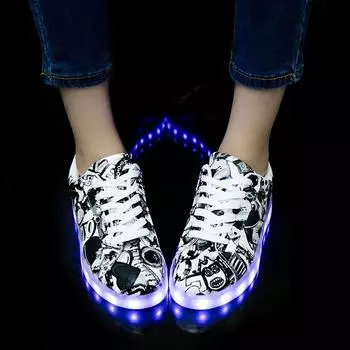 Размер 34-44, светящиеся кроссовки с зарядным устройством USB, детская повседневная обувь со светодиодной подсветкой, тапочки со светодиодной подсветкой для мальчиков, светящиеся кроссовки для девочек, дышащая обувь 44 чёрный