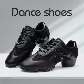РАЗМЕР 34-44 Женские Кроссовки для Дыхания Фитнес Танцевальные Кроссовки Балетные Джазовые Современные Туфли Из Натуральной Кожи 34 чёрный