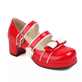 Размер 34-48 Лолита Женские Туфли Мэри Джейн Туфли-лодочки на платформе Толстый каблук Готические туфли-лодочки с бантом Милая униформа Туфли-лодочки для женщин 35