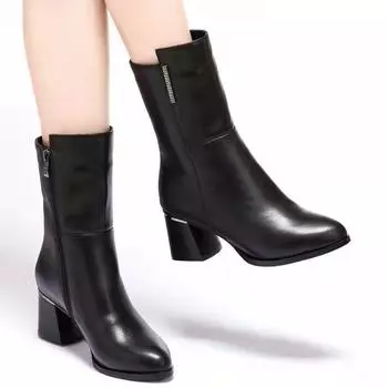 Размер 35-40 женские ботильоны модные на молнии на высоком каблуке зимние классические черные туфли женские офисные женские ботинки женские 2024 Mujer 35 чёрный