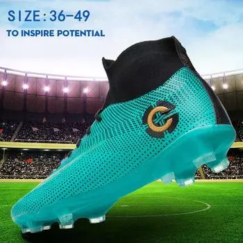 Размер 36-49, амортизирующие, нескользящие, дышащие, удобные, футбольные бутсы с высоким берцем и шипами, спортивная обувь, детская обувь, обувь для взрослых 36 чёрный