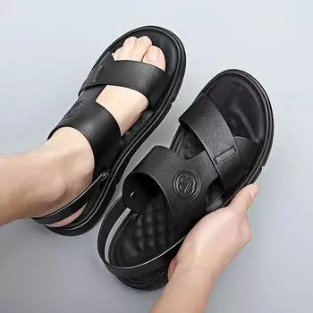 Размер 38-44 Мужские кожаные сандалии Модная пляжная обувь Походные сандалии Повседневные кроссовки Летние пляжные сандалии Тапочки для мальчиков и мужчин 38 чёрный