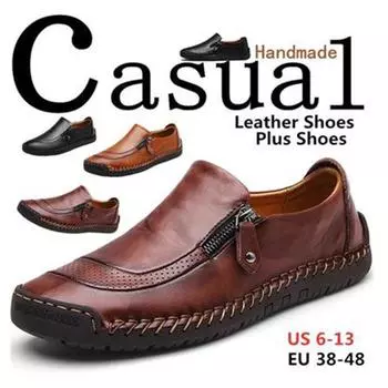 Размер 38-48, мужские слипоны на молнии, кожаные лоферы на плоской подошве, повседневная дышащая обувь, повседневная обувь 38 чёрный