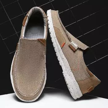 Размер 39-47 Мужские парусиновые туфли Мужские мокасины Повседневная летняя обувь Мужские легкие удобные кроссовки Slip on All-Match для мужчин 39 бежевый
